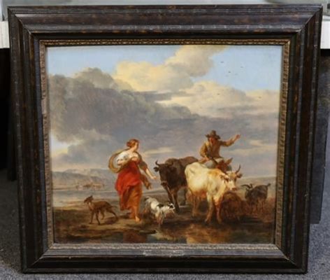   Pastoral Scene with Figures and Cattle, un evocador paisaje del sur de África que captura la belleza y el ritmo cotidiano